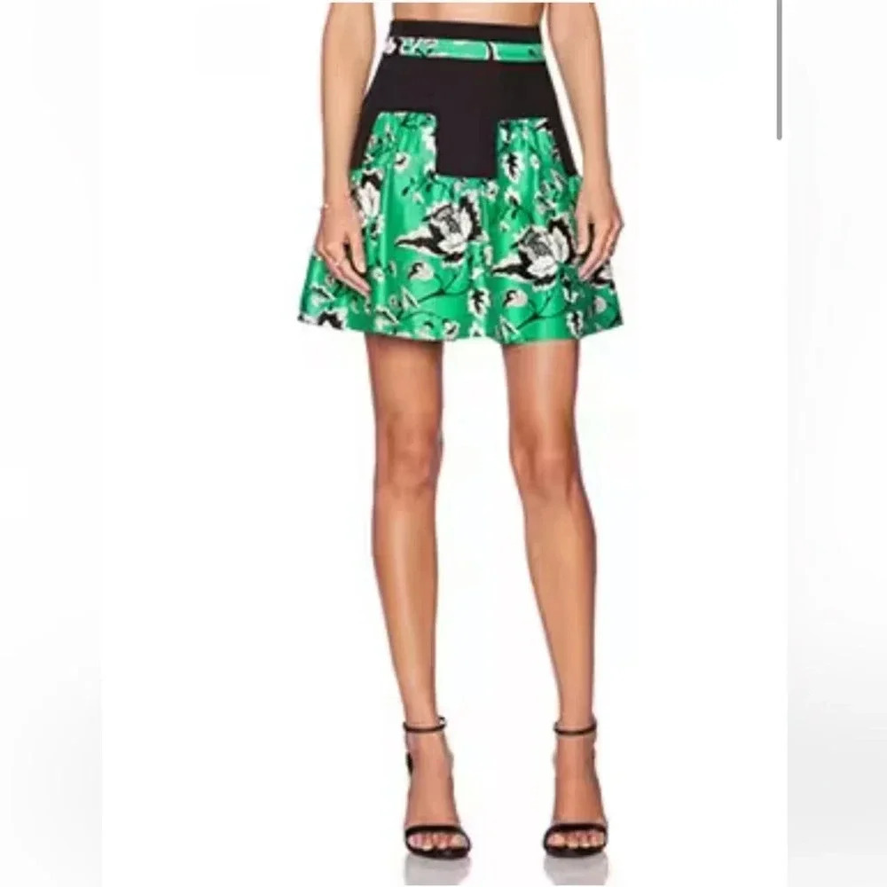 NEW Diane Von Furstenberg Claire Skirt in Simple Toile Garden Green Black Size 6